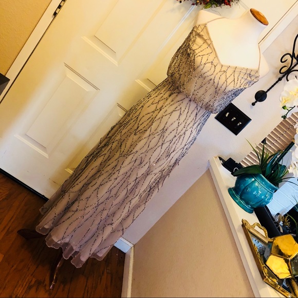 Adrianna Papell Taupe Beaded Formal Gown - Picture 3 of 8